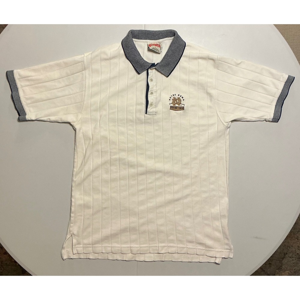 VTG Y2K Nutmeg Notre Dame Polo Shirt Mens XL White Ribbed Fighting Irish